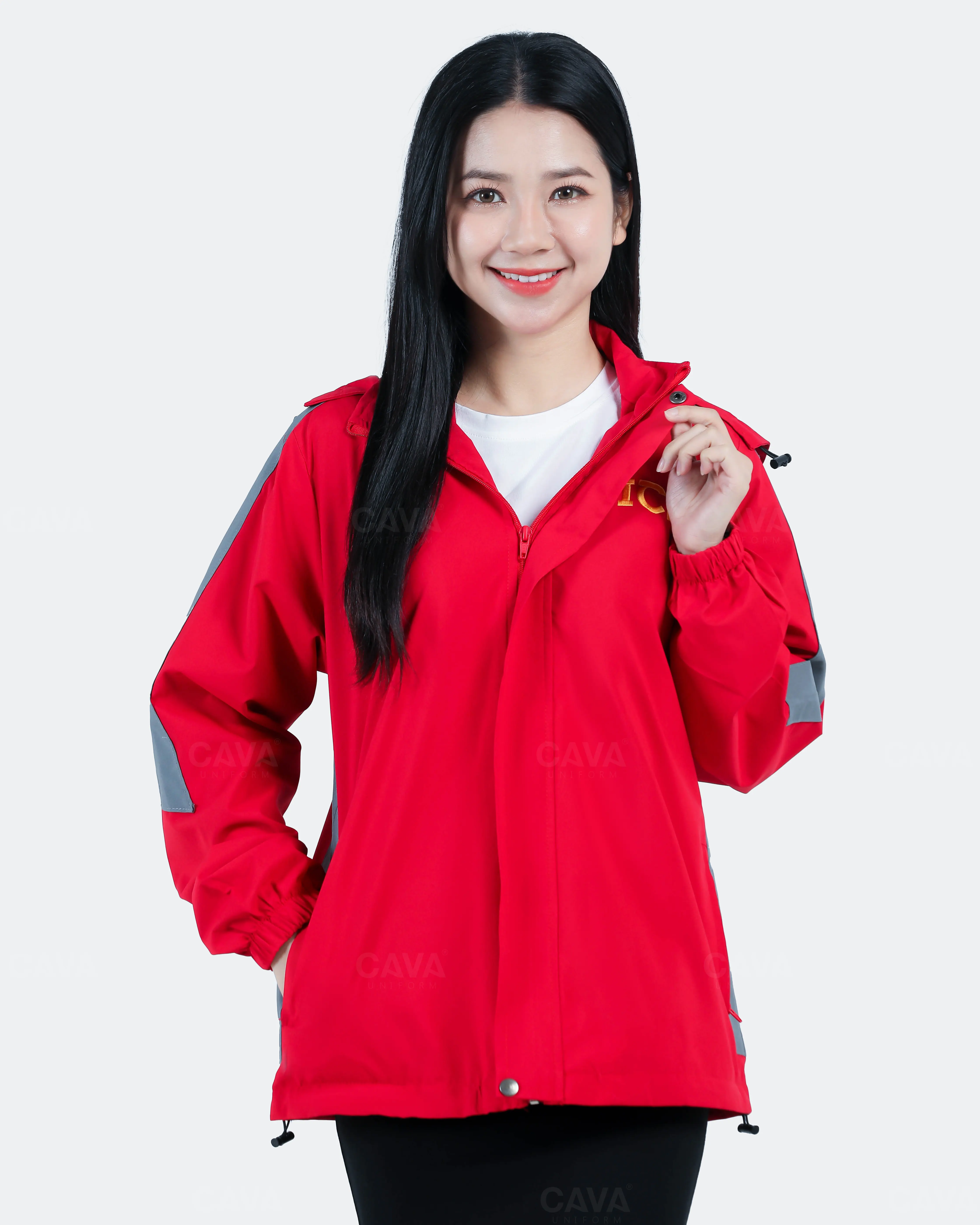 Mẫu Đồng phục áo gió màu đỏ công ty ICHI